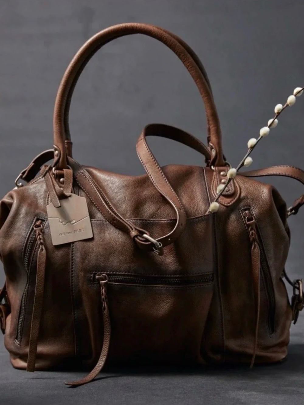 Free People WTF Emerson Leather handbag Tote in Espresso Brown NWT size Large
